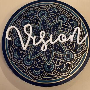 Vision Mandala Wall or Table Art in Blue and Gold Painted Wood